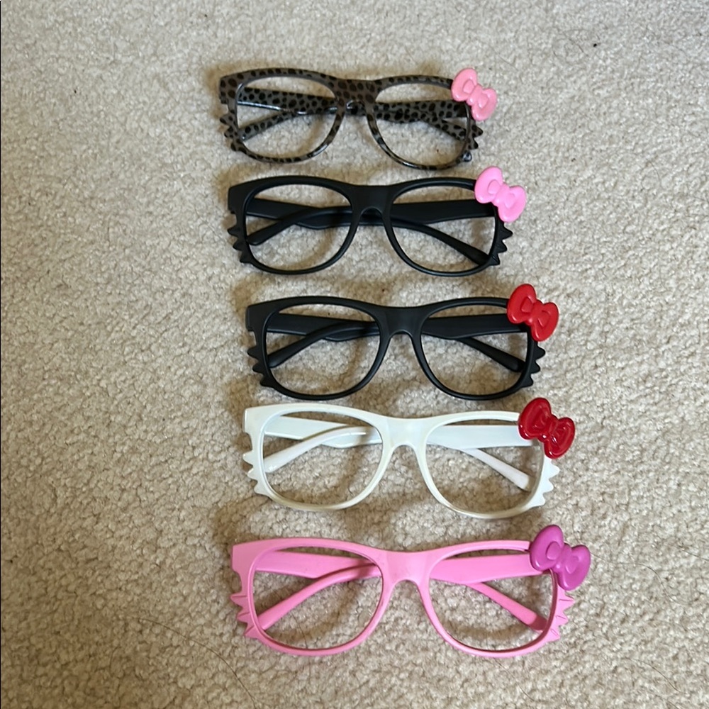 Set of Five Cute Glasses with Bow Accents